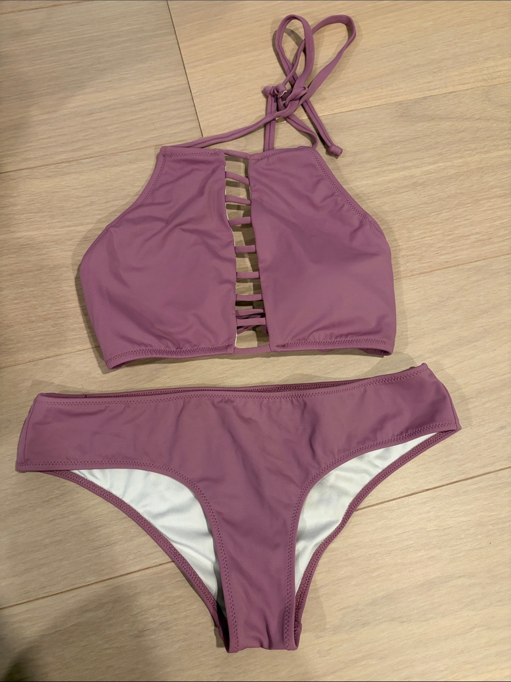 Mauve Cage Strappy High Neck Bikini